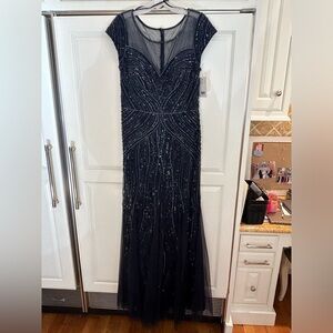 Adriana Pappell Navy formal dress with sequin and bead details. Size 12